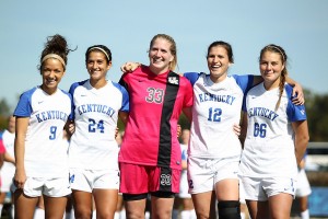 Seniors Caitlin Landis, Kacie Kumar, Kayla King, Ashley VanLandingham, and Danielle Krohn. Photo by Chet White/ UK Athletics