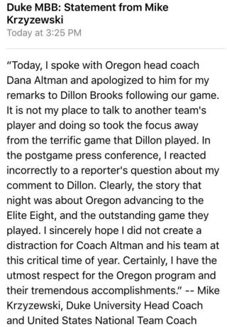 duke statement