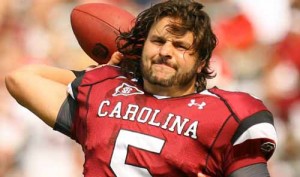 South Carolina's Stephen Garcia warms up before the start of the Georgia game on Saturday, Sept. 11, 2010 in Columbia, S.C. (Travis Bell/Sideline Carolina)